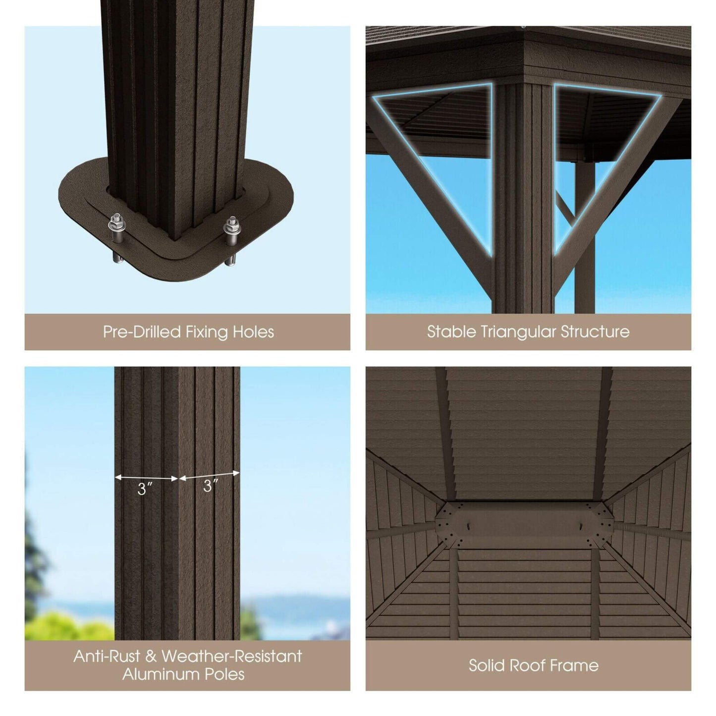 Alora Premium Outdoor Hardtop Patio Gazebo W/ Galvanized Steel Top & Aluminum Frame (SAK74065)