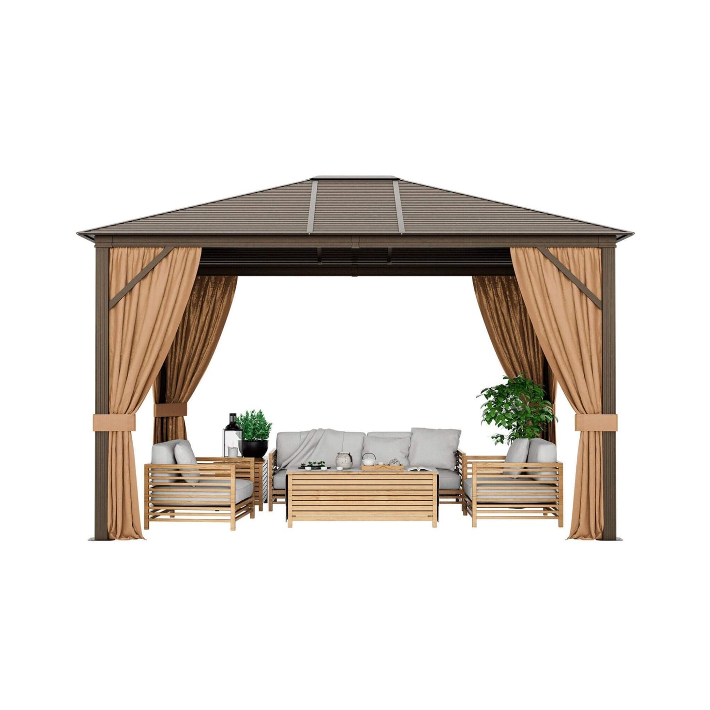 Alora Premium Outdoor Hardtop Patio Gazebo W/ Galvanized Steel Top & Aluminum Frame (SAK74065)