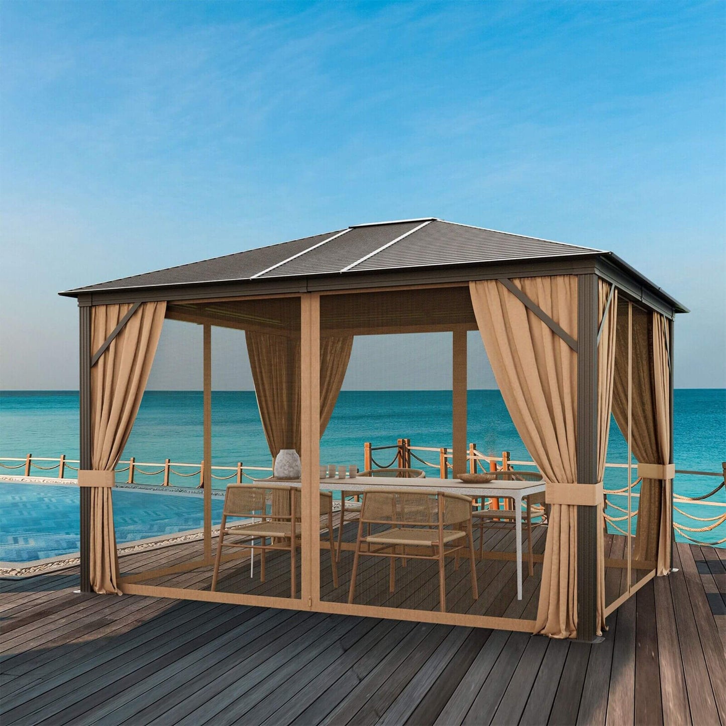 Alora Premium Outdoor Hardtop Patio Gazebo W/ Galvanized Steel Top & Aluminum Frame (SAK74065)