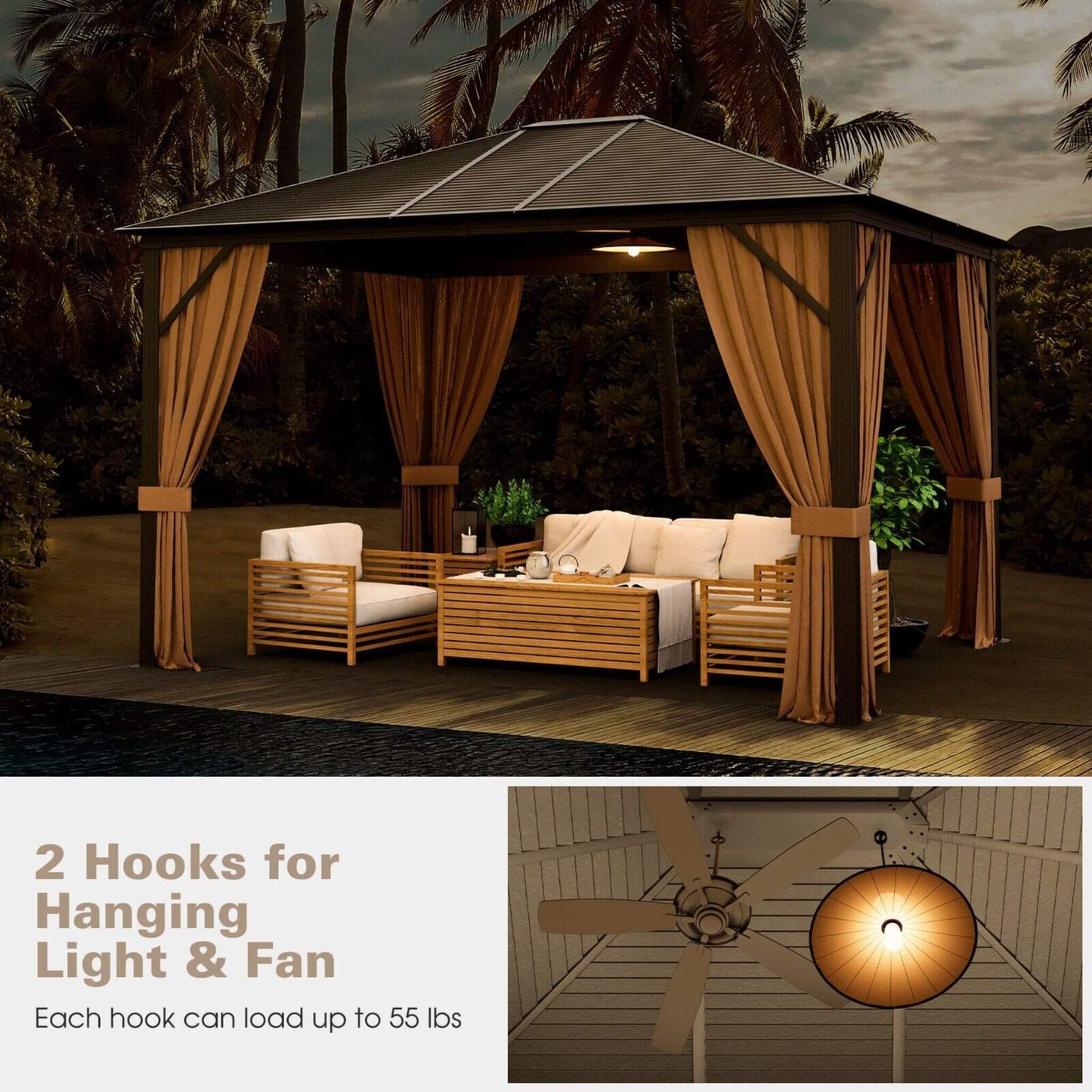 Alora Premium Outdoor Hardtop Patio Gazebo W/ Galvanized Steel Top & Aluminum Frame (SAK74065)