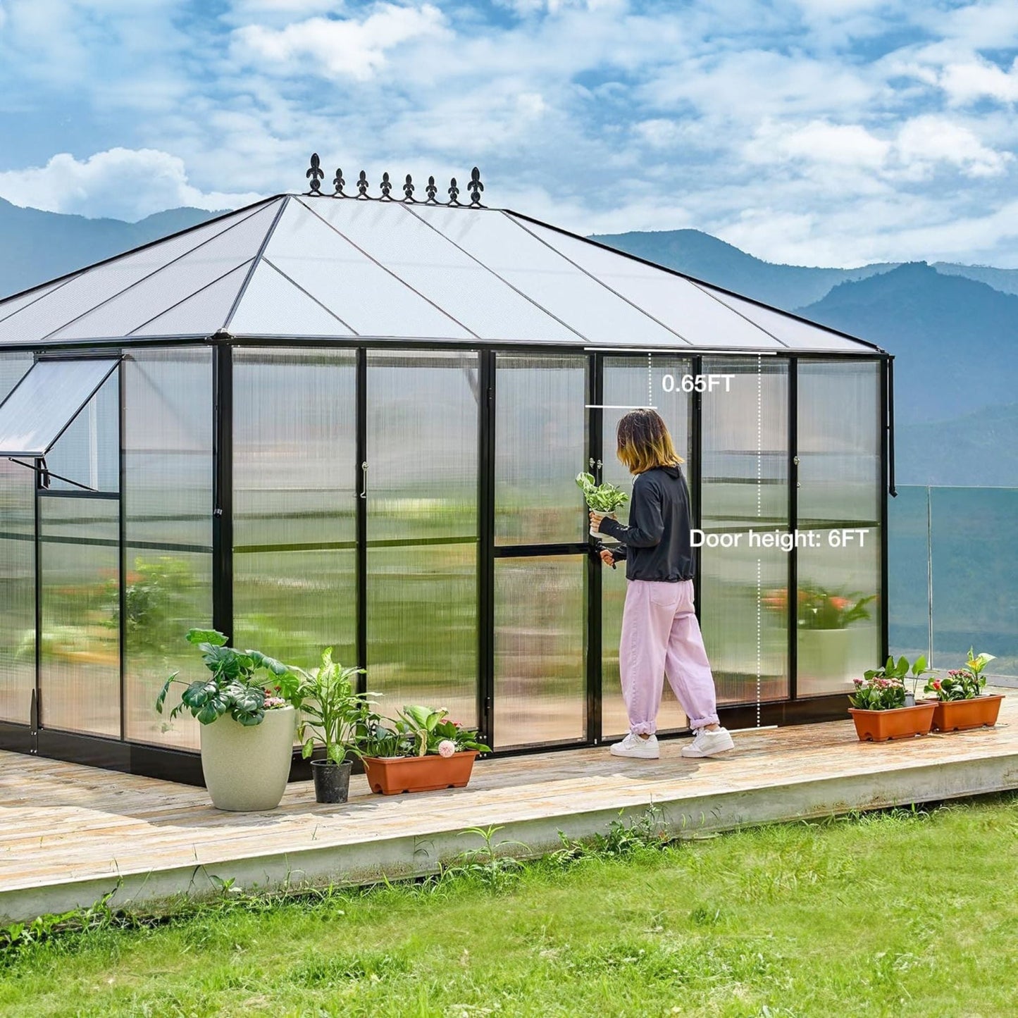 Premium 10x14FT Polycarbonate Greenhouse with Aluminum Frame and Double Doors