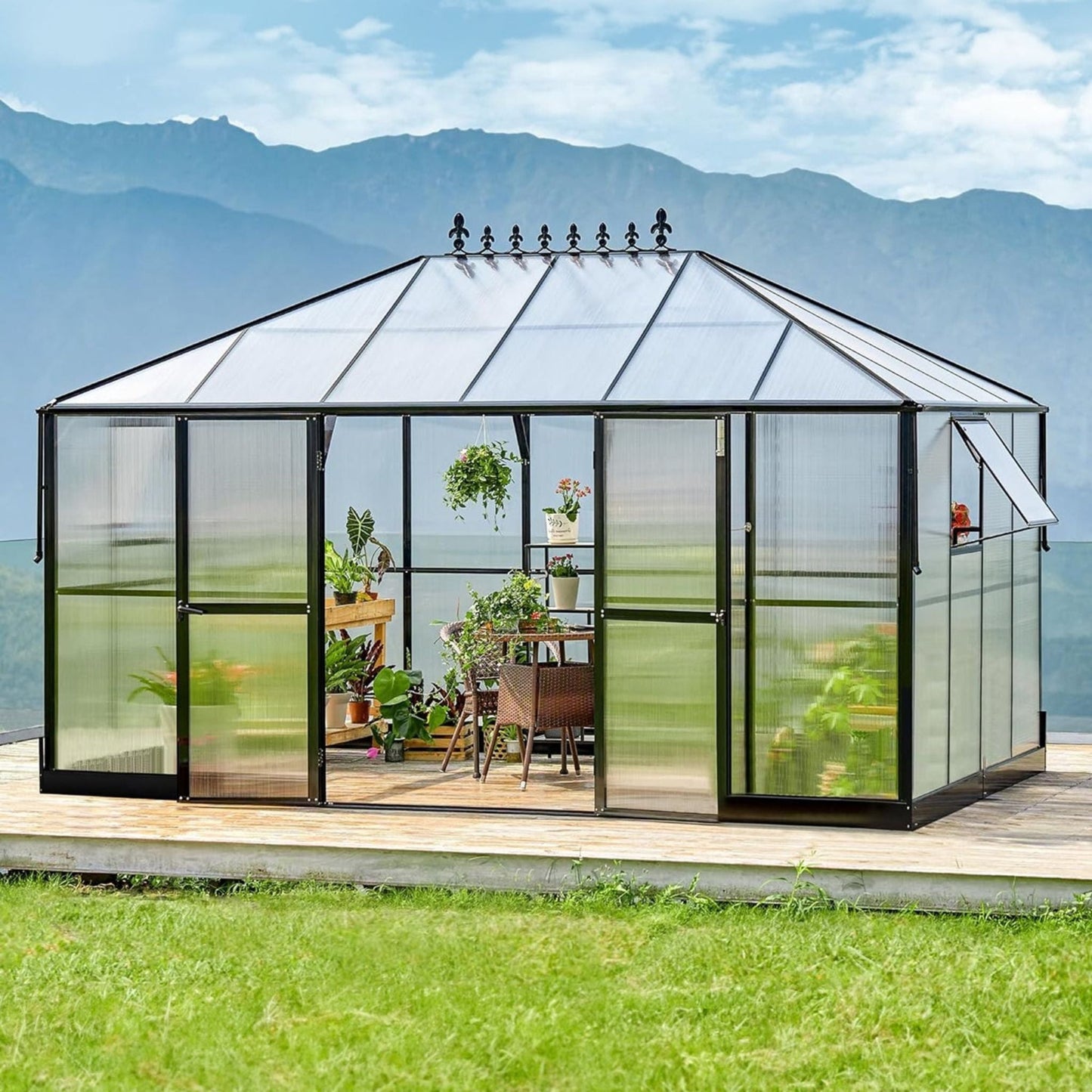 Premium 10x14FT Polycarbonate Greenhouse with Aluminum Frame and Double Doors
