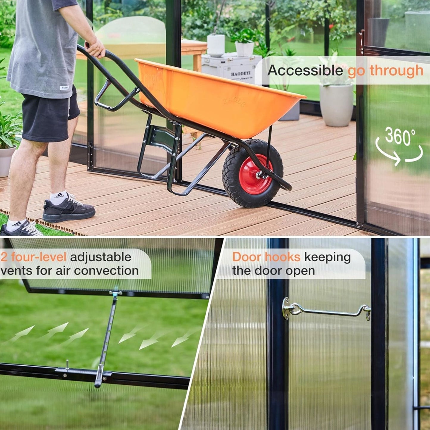 Premium 10x14FT Polycarbonate Greenhouse with Aluminum Frame and Double Doors