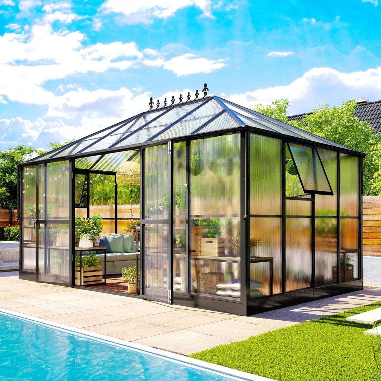 Premium 10x14FT Polycarbonate Greenhouse with Aluminum Frame and Double Doors