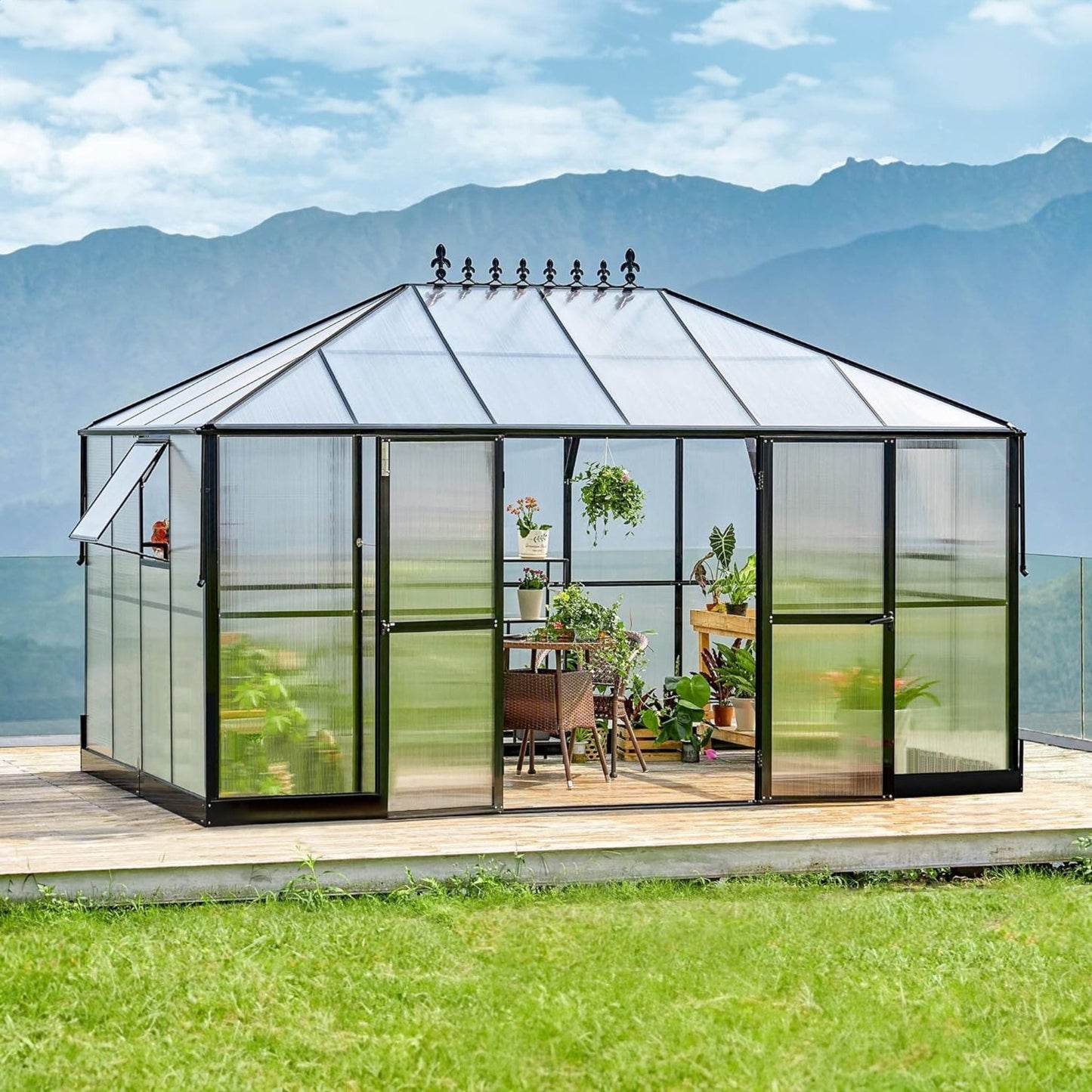 Premium 10x14FT Polycarbonate Greenhouse with Aluminum Frame and Double Doors