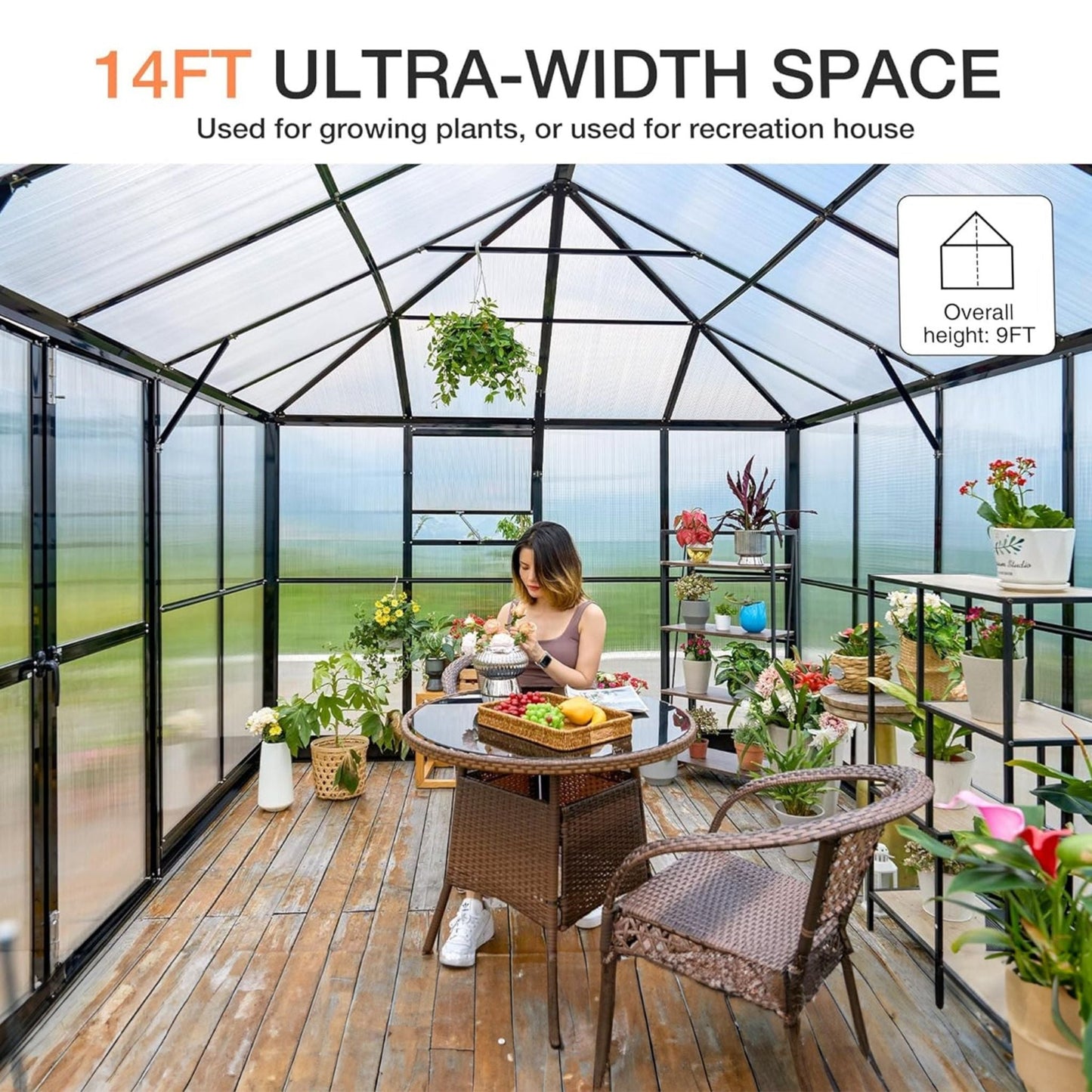 Premium 10x14FT Polycarbonate Greenhouse with Aluminum Frame and Double Doors