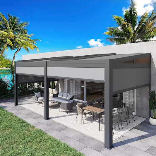 Alora Luxury Wall-Mounted Aluminum Louvered Pergola With Pull-Down Screens (SAK91537)