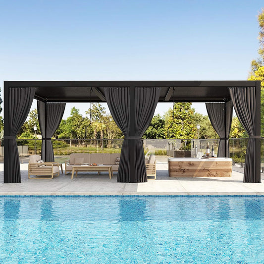 Alora Premium Louvered Pergola With Curtains And Netting (SAK67041)