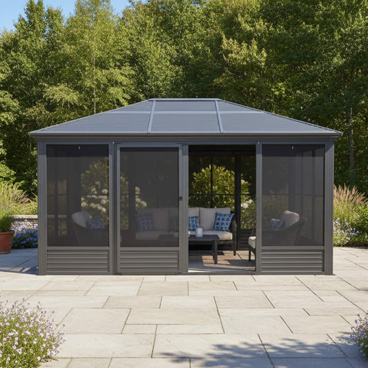 Premium 4-Season Aluminum Hardtop Gazebo with Sliding Doors & PVC Screens