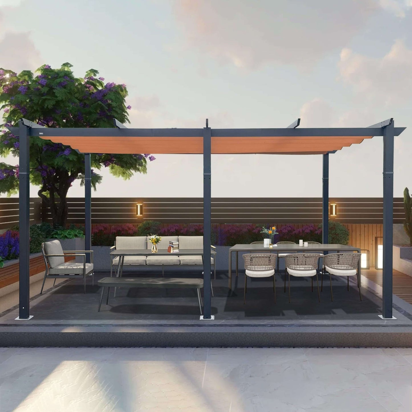 Alora Heavy-Duty Outdoor Retractable Aluminum Pergola With Weather-Resistant Canopy (SAK91853)