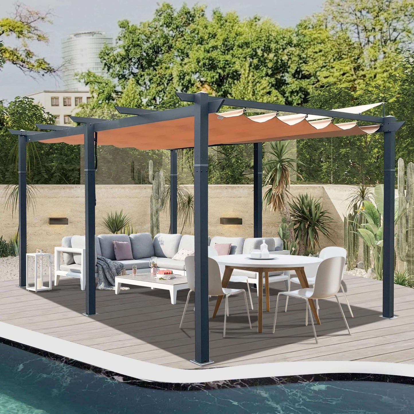 Alora Heavy-Duty Outdoor Retractable Aluminum Pergola With Weather-Resistant Canopy (SAK91853)