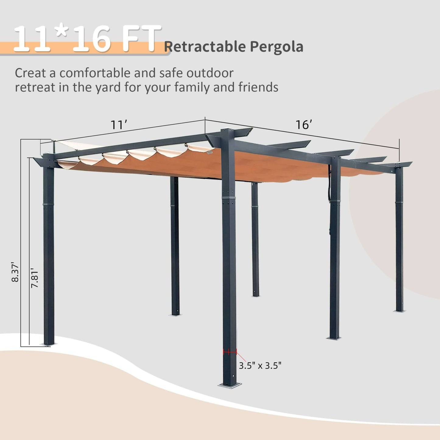Alora Heavy-Duty Outdoor Retractable Aluminum Pergola With Weather-Resistant Canopy (SAK91853)