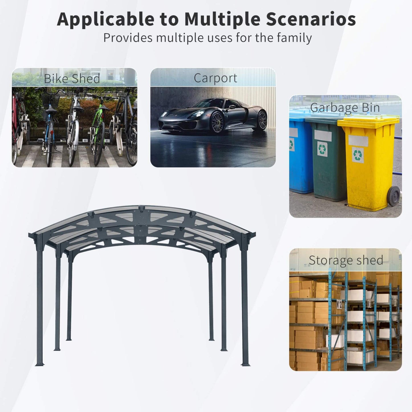 Large Arch Aluminum Carport with UV-Blocking Polycarbonate Panels