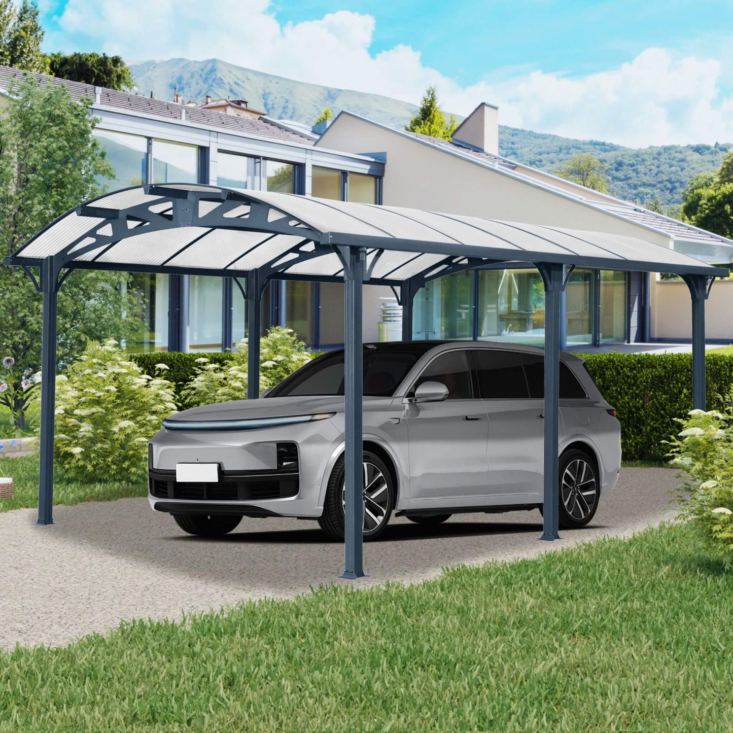 Large Arch Aluminum Carport with UV-Blocking Polycarbonate Panels