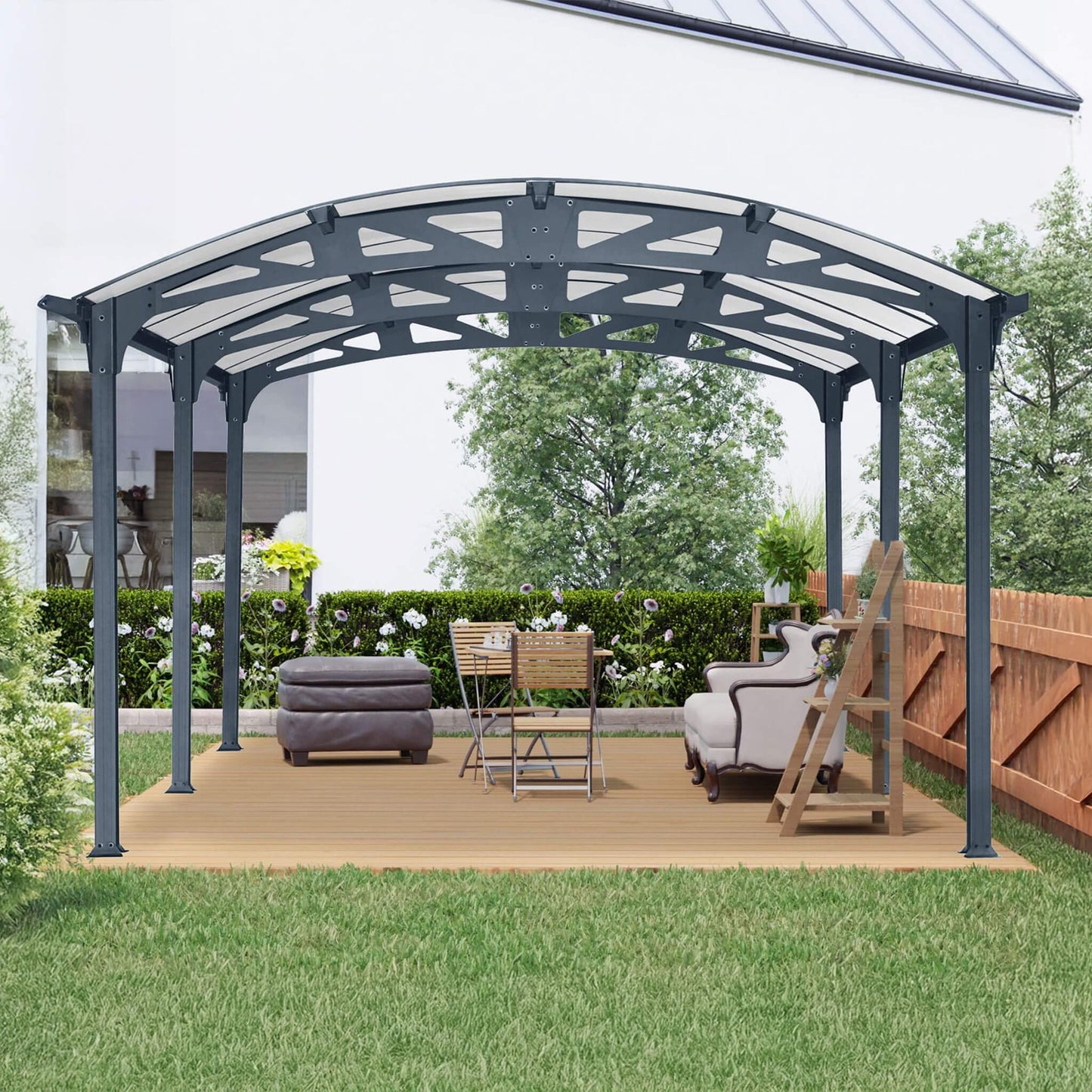 Large Arch Aluminum Carport with UV-Blocking Polycarbonate Panels