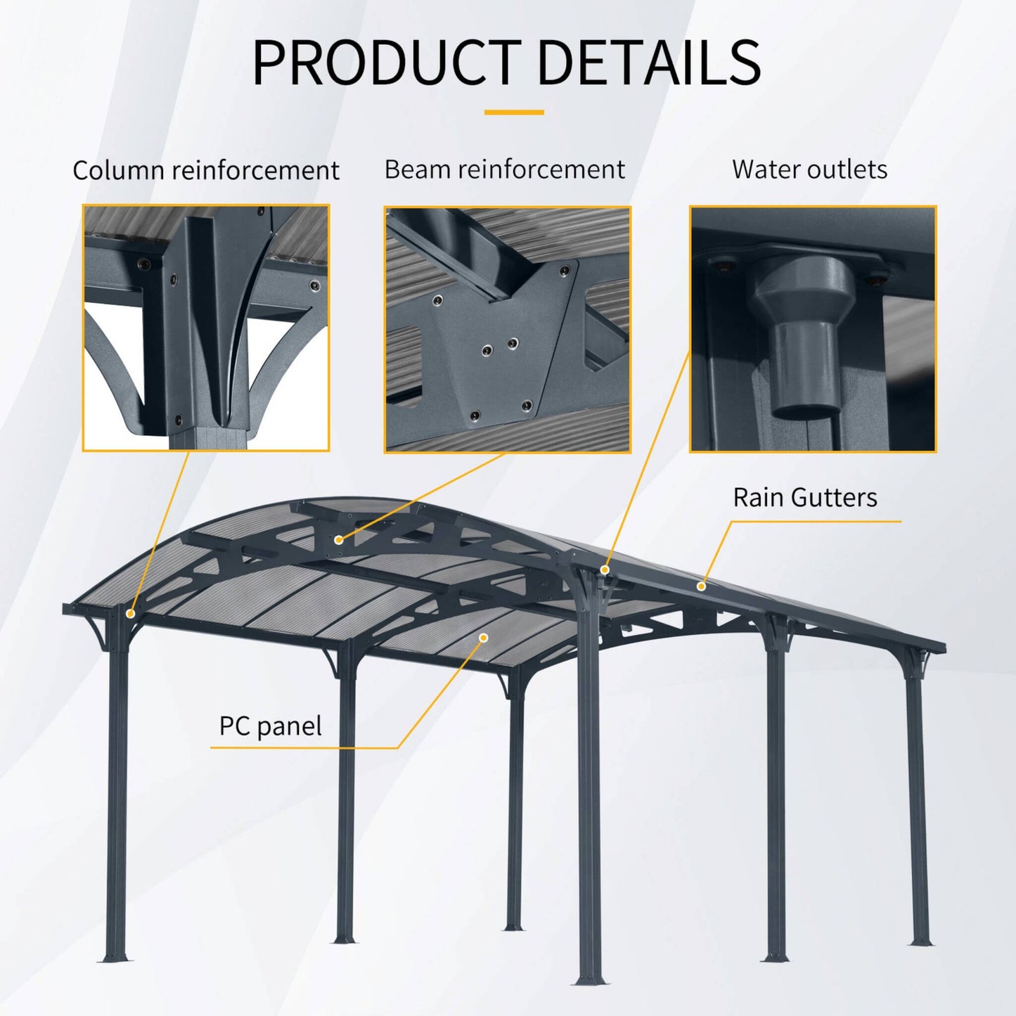 Large Arch Aluminum Carport with UV-Blocking Polycarbonate Panels