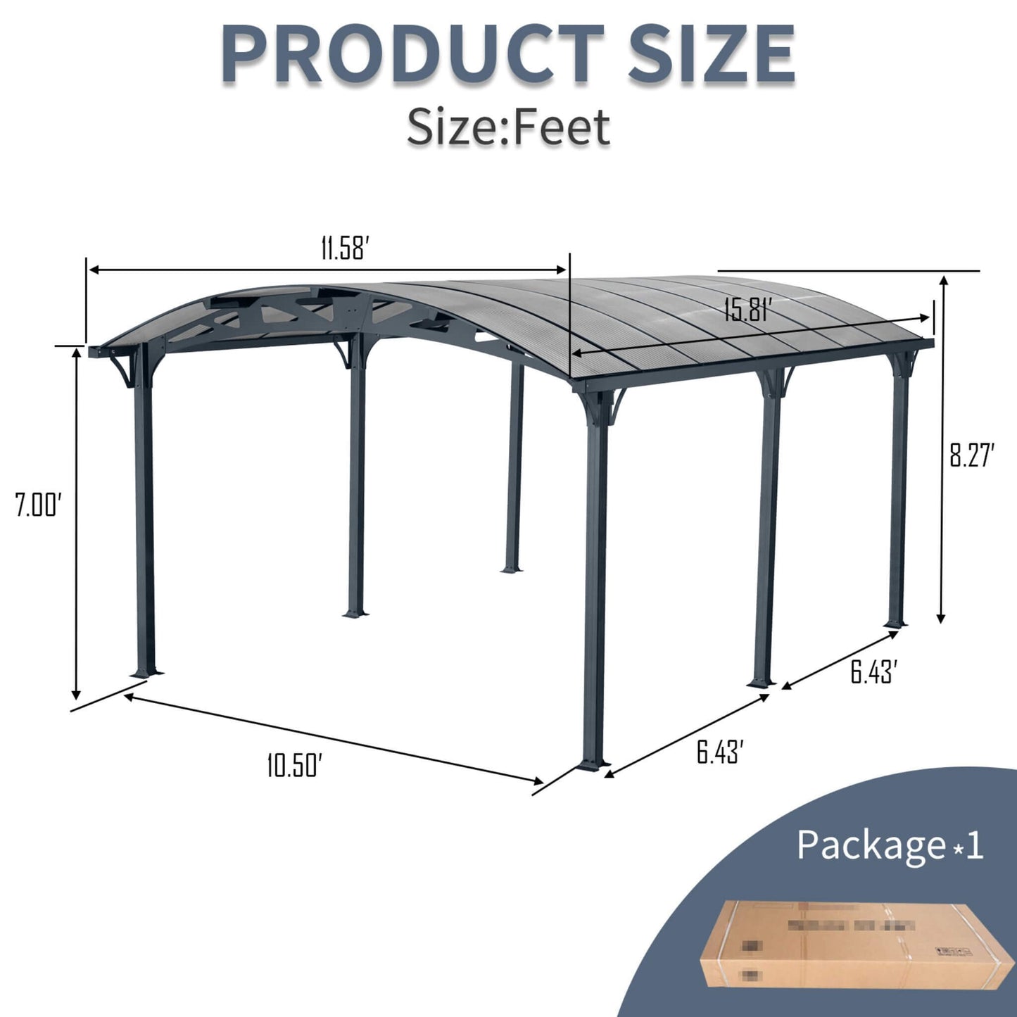 Large Arch Aluminum Carport with UV-Blocking Polycarbonate Panels