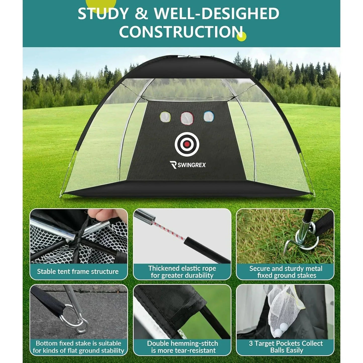 SwingRex 10x7 Golf Practice Net – Golf Hitting Net for Backyard & Garage