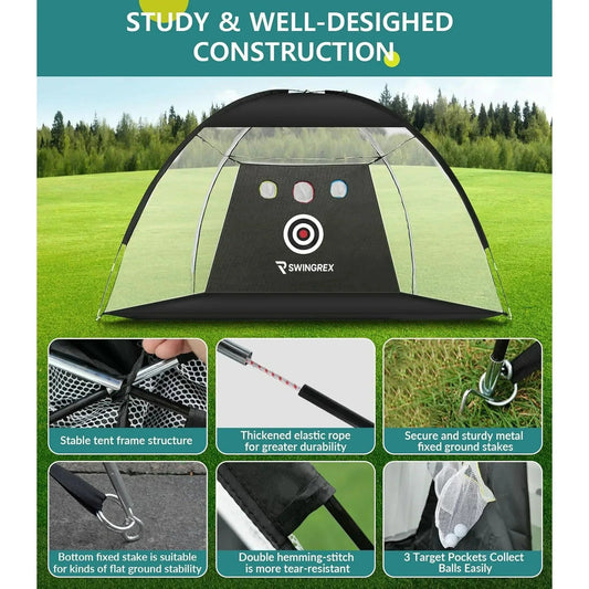 SwingRex 10x7 Golf Practice Net – Golf Hitting Net for Backyard & Garage
