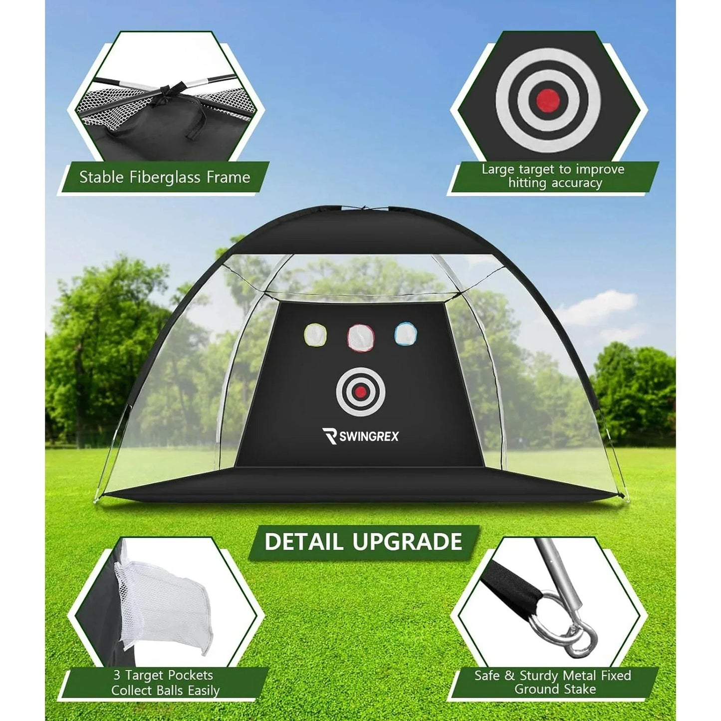 SwingRex 10x7 Golf Practice Net – Golf Hitting Net for Backyard & Garage