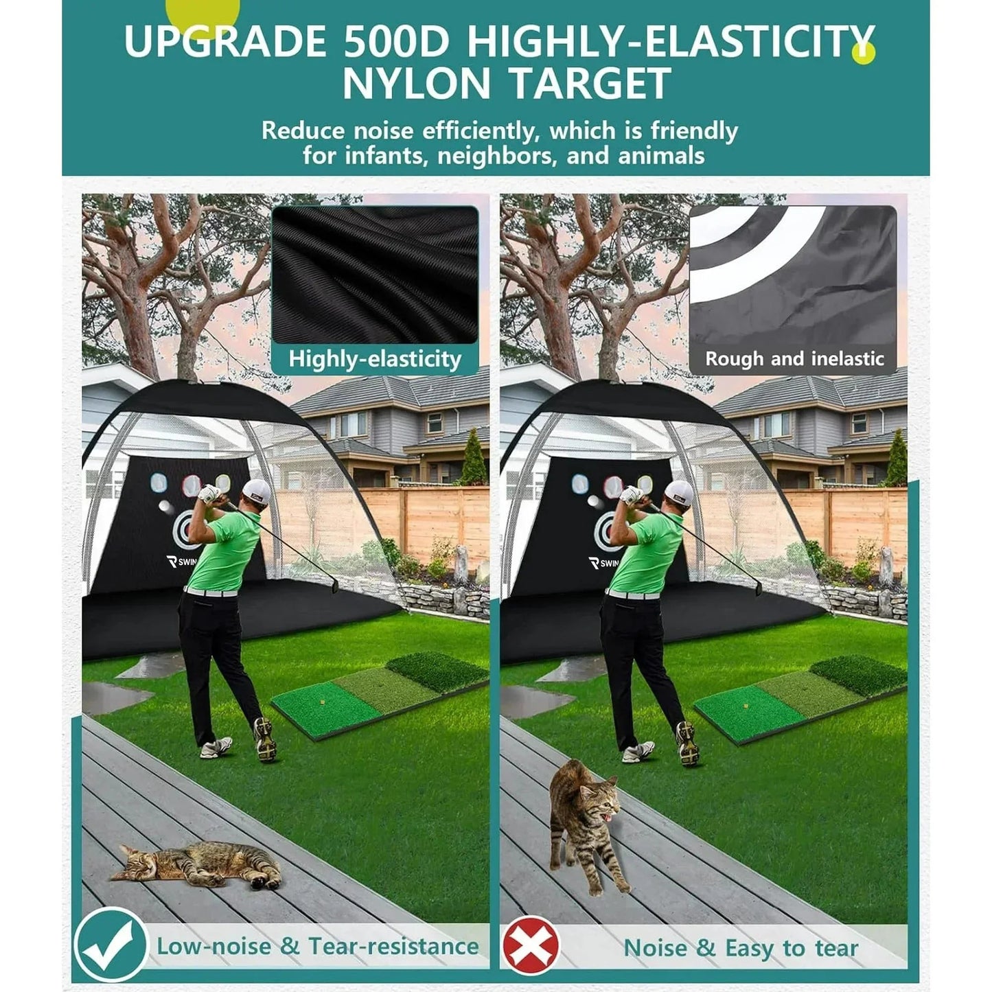 SwingRex 10x7 Golf Practice Net – Golf Hitting Net for Backyard & Garage