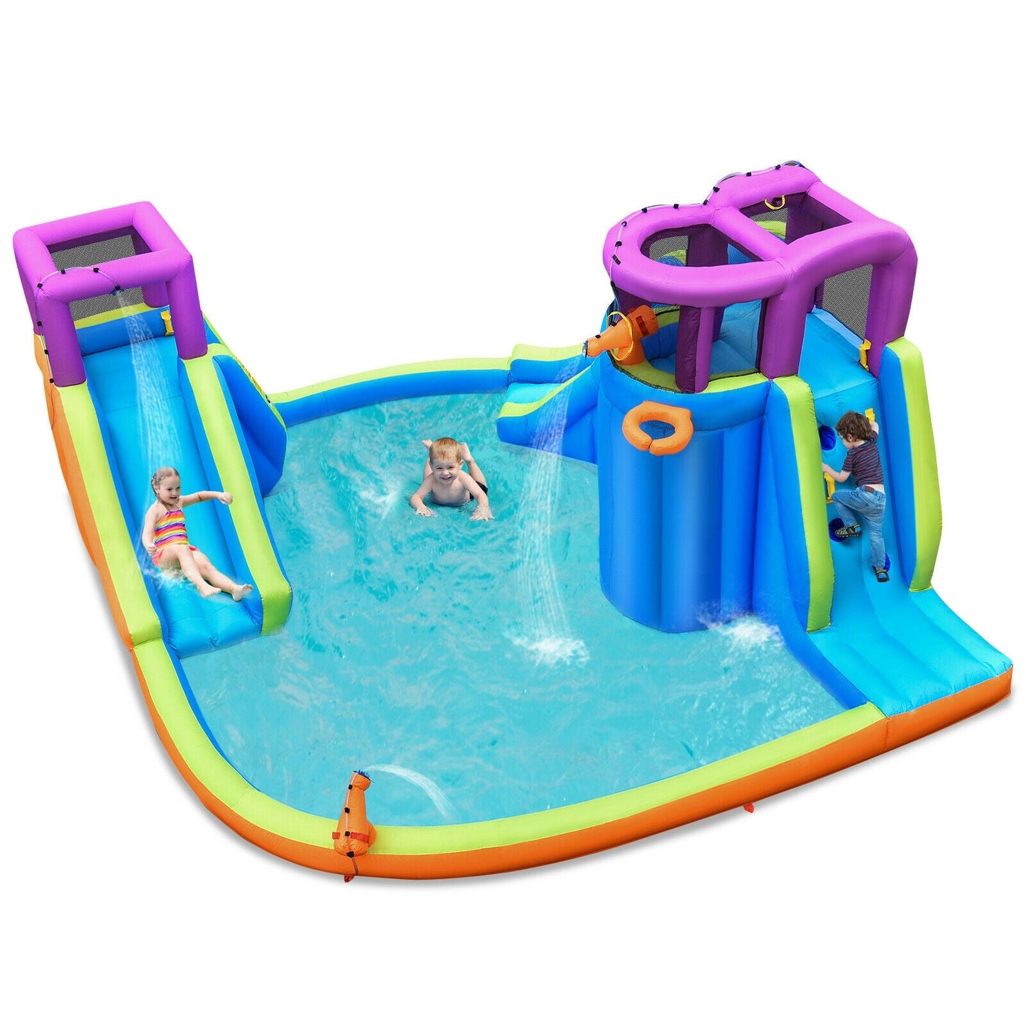 Gbruno 6-in-1 Inflatable Dual Water Slide Bounce House