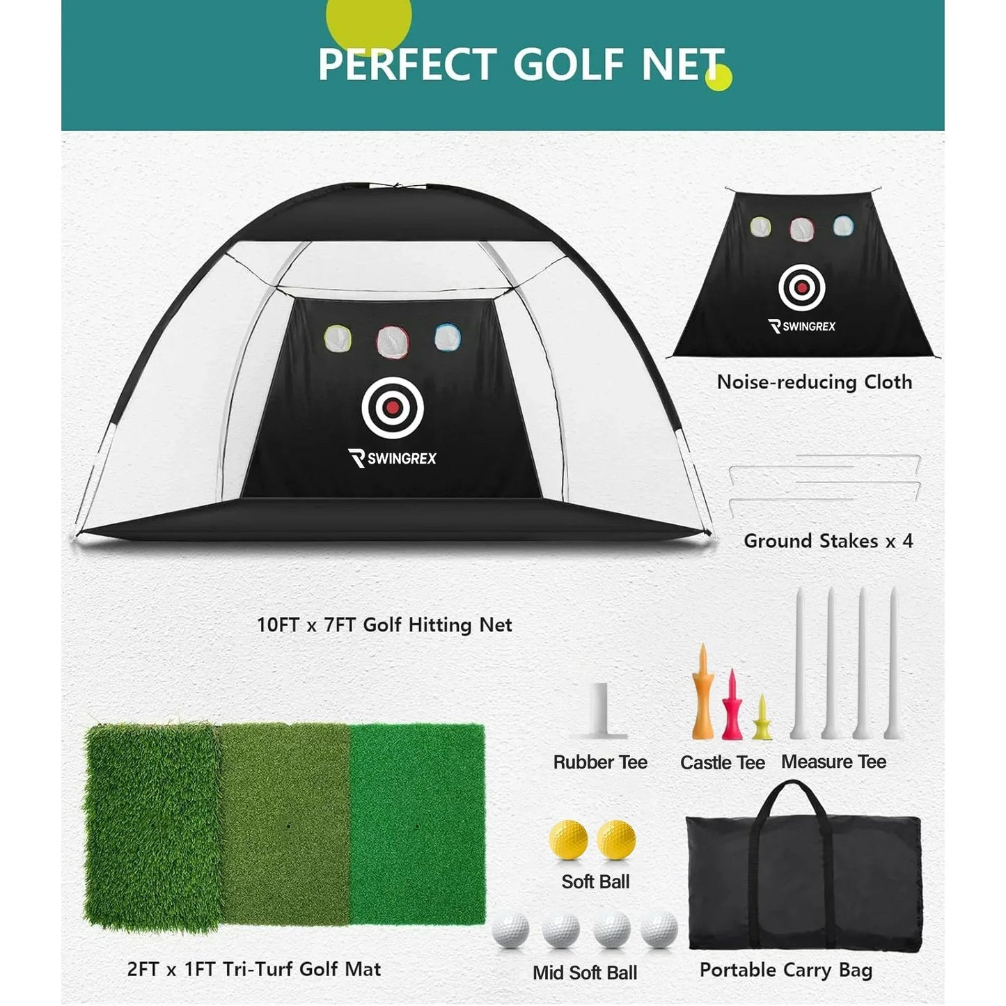 SwingRex 10x7 Golf Practice Net – Golf Hitting Net for Backyard & Garage