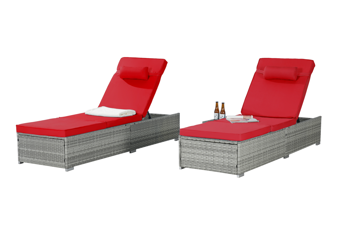 Premium Outdoor PE Rattan Adjustable Chaise Lounge Set with Table