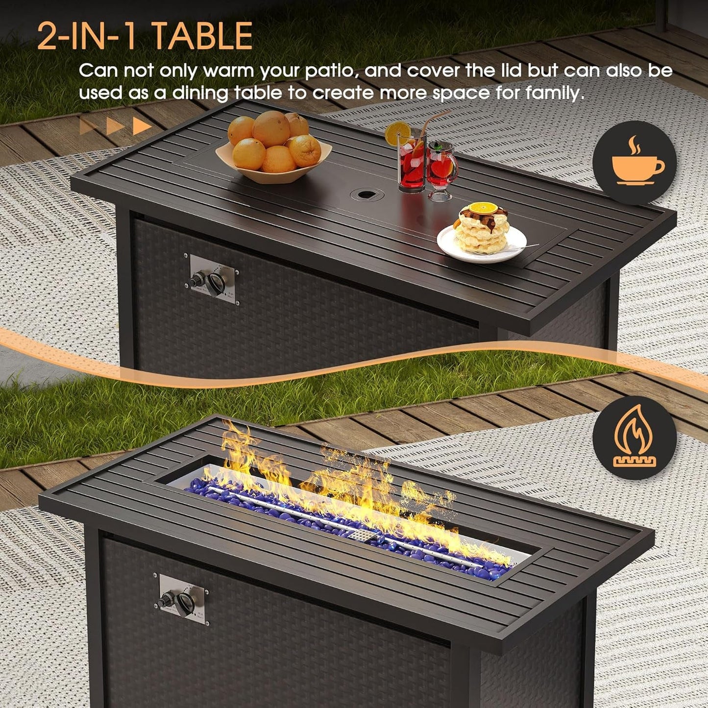 Luxurious Eight Piece Outdoor Patio Furniture Set with Firepit