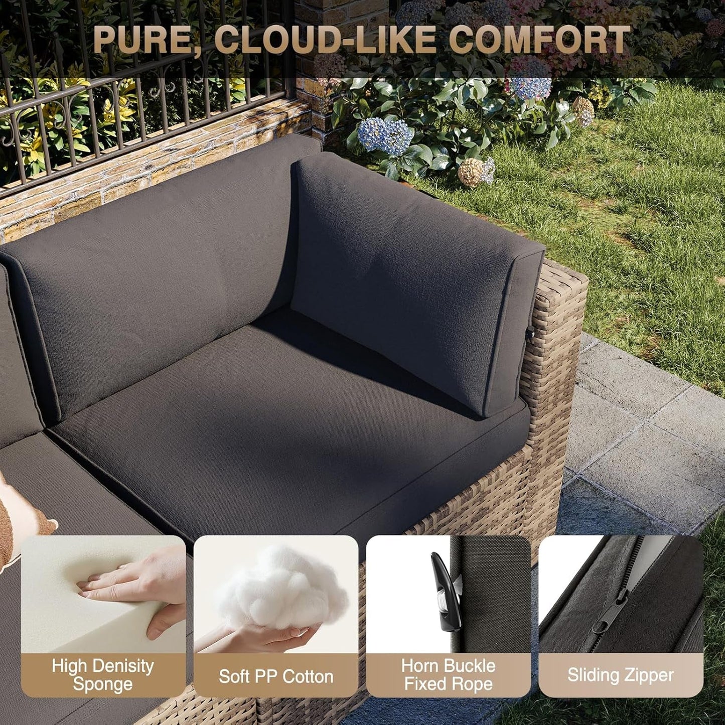 Chic Outdoor Patio Furniture Set with Firepit and Cushions