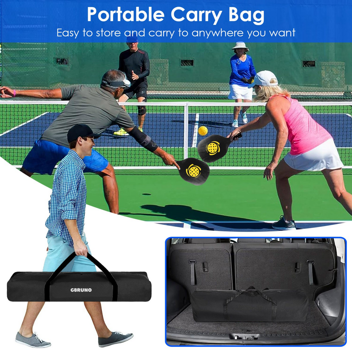 Gbruno Portable Pickleball Net Set with Paddles and Balls