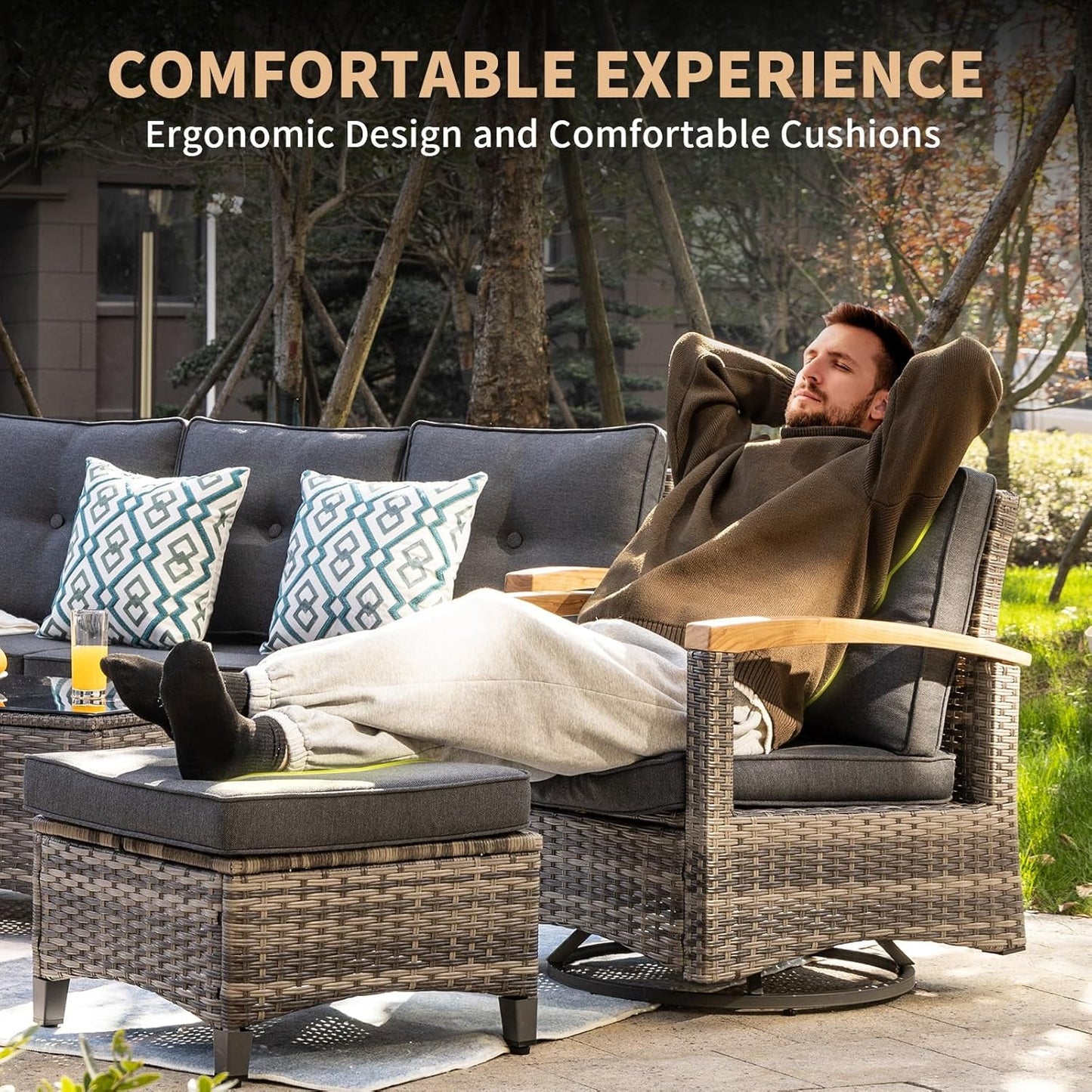 Stylish 7-Piece Outdoor Rattan Patio Set with Swivel Rockers