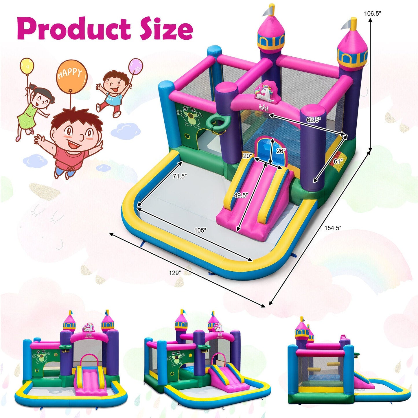 Gbruno 6-in-1 Kids Inflatable Unicorn Bounce House with Blower