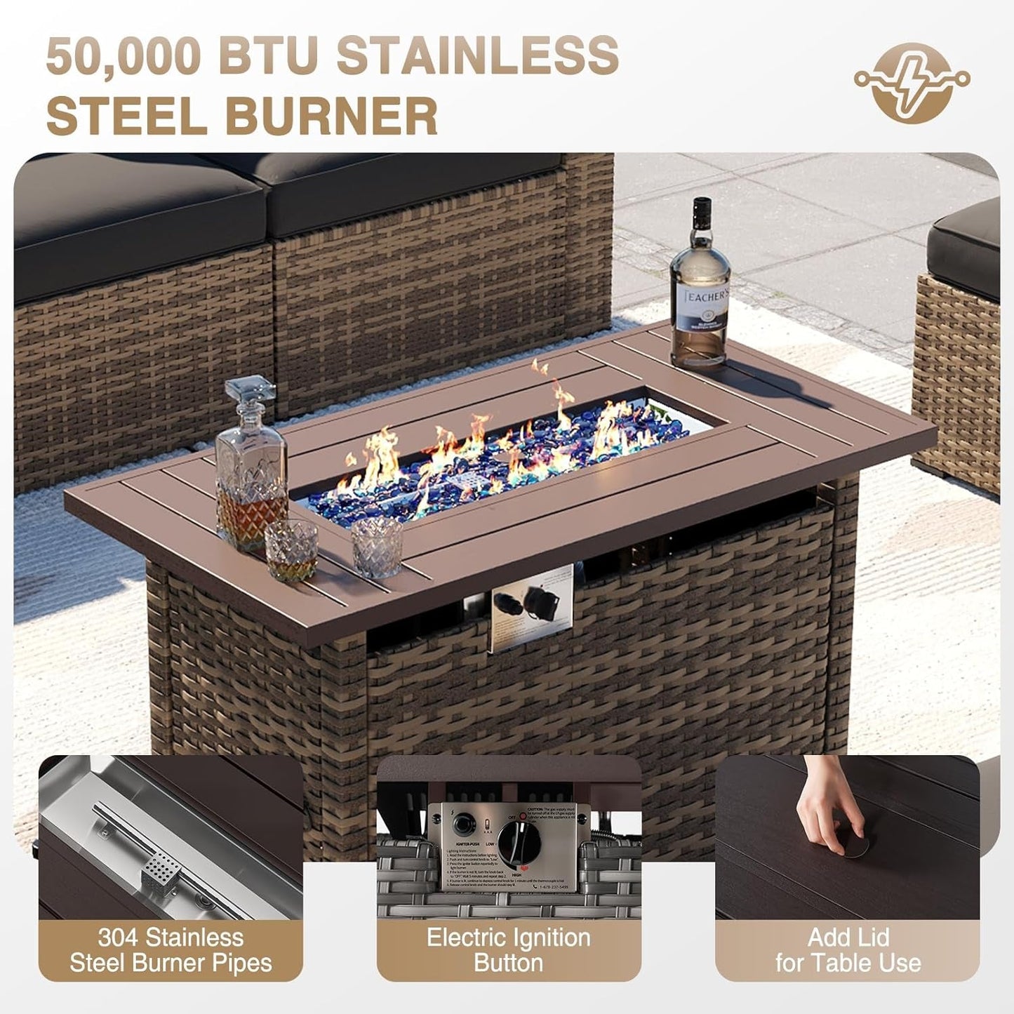 Chic Outdoor Patio Furniture Set with Firepit and Cushions