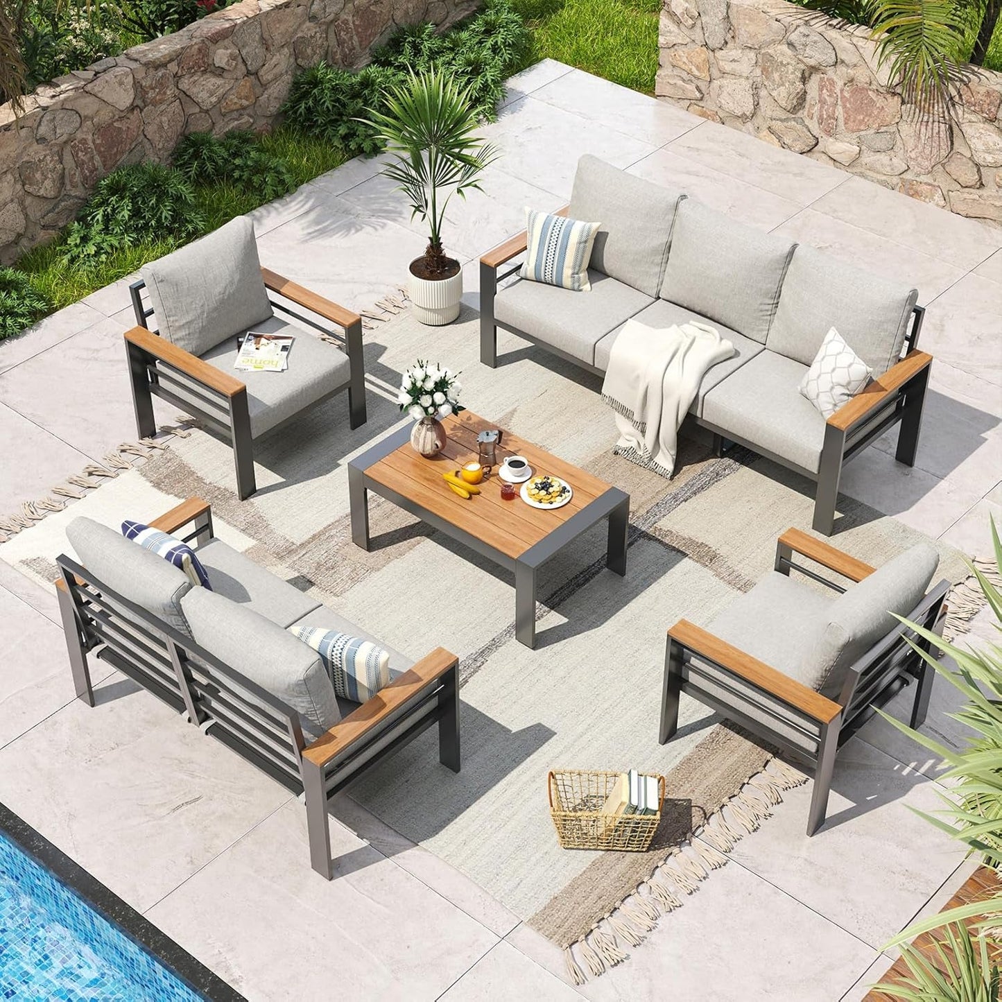 Oversized Aluminum Patio Furniture Set with Plush Cushions