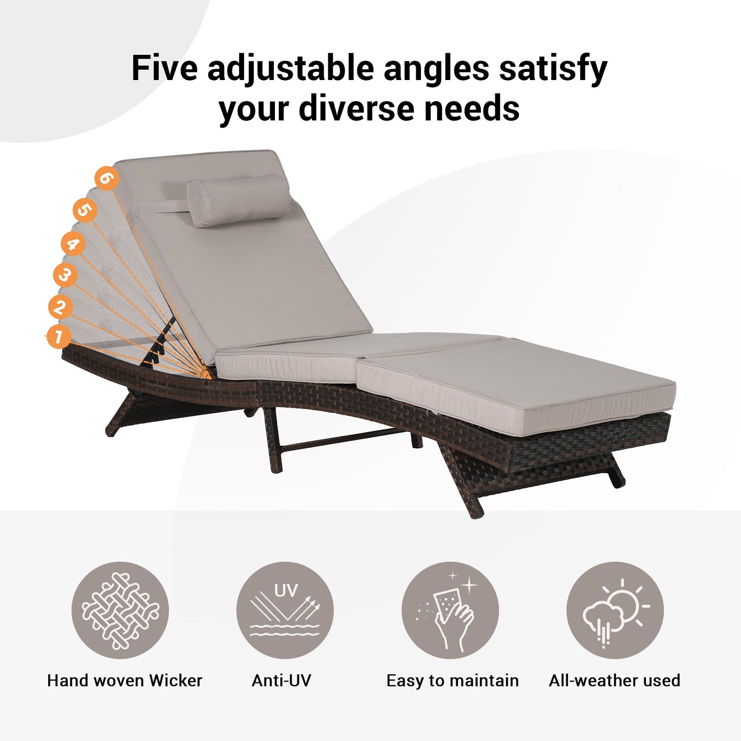 Outdoor Wicker Adjustable Reclining Lounge Chair Set – 2 Pieces