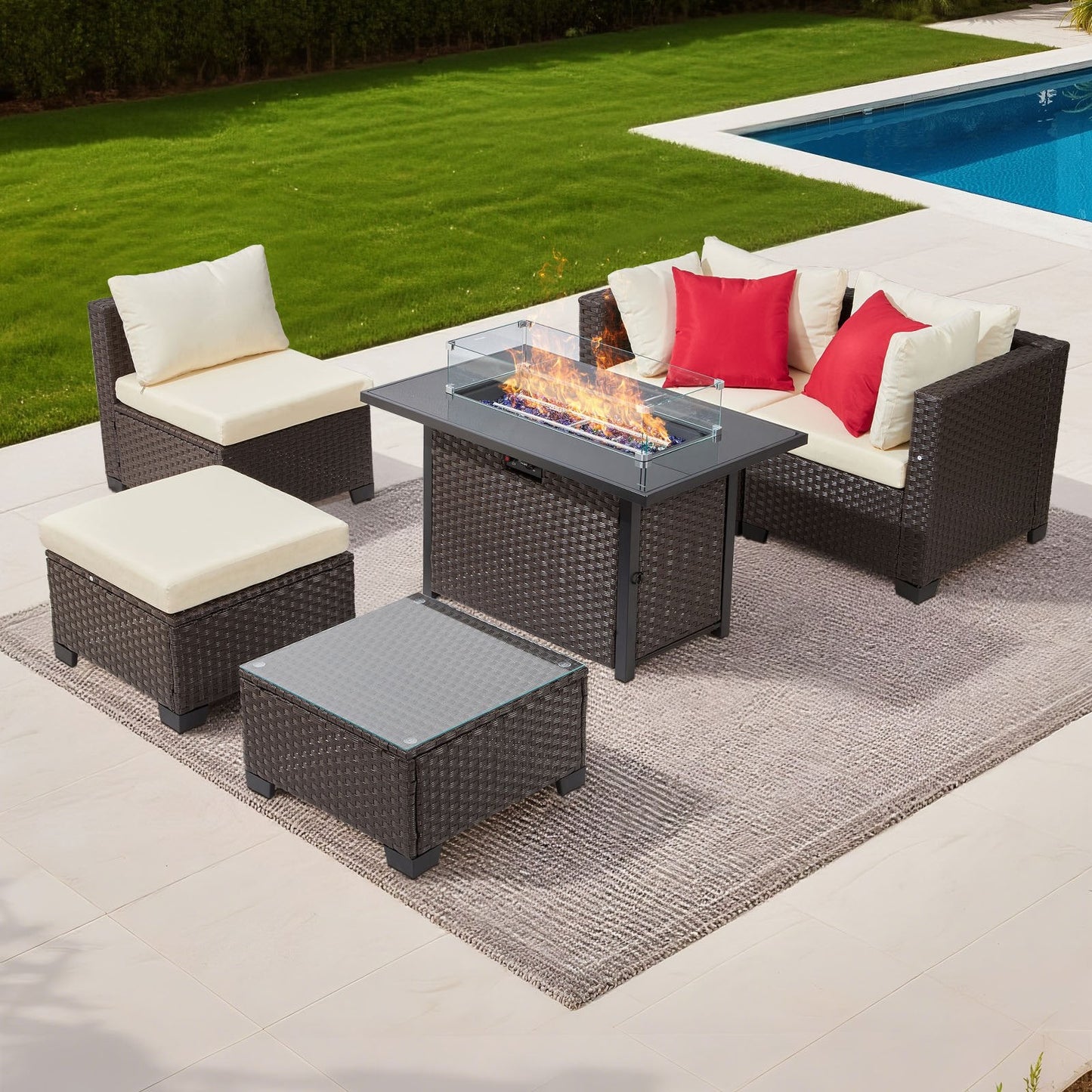 6-Piece Outdoor Patio Furniture Set, Wicker Rattan Outdoor Sectional