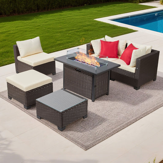 6-Piece Outdoor Patio Furniture Set, Wicker Rattan Outdoor Sectional