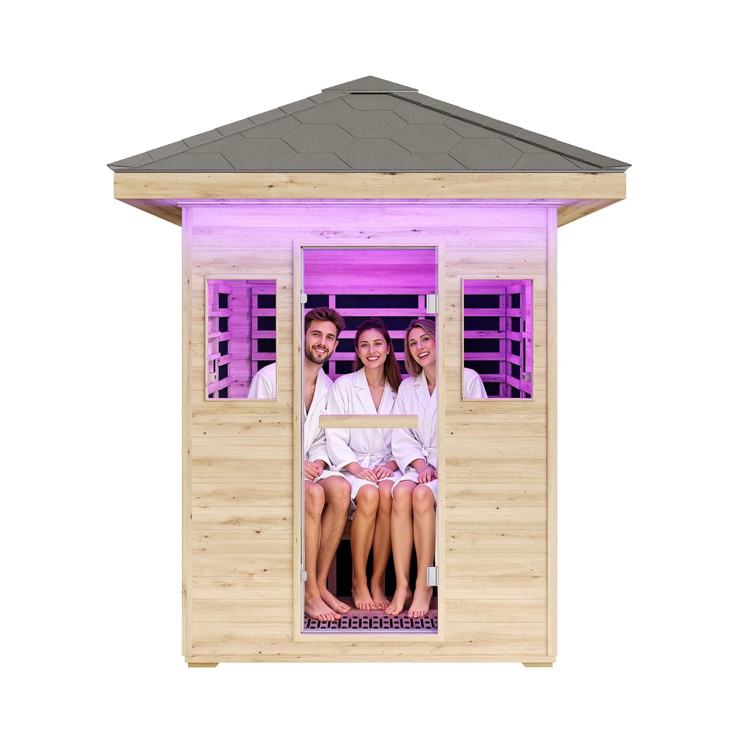 Thermora Zurich 3-Person Low EMF Spruce Wood Outdoor Infrared Sauna With Bluetooth Speakers And LED Lights (SAK59047)