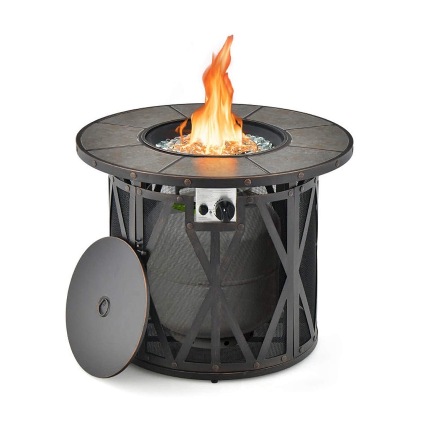 Alora 30K BTU Premium Outdoor Patio Gas Fire Pit Table With Fire Glass And Cover, 32" (SAK17432)