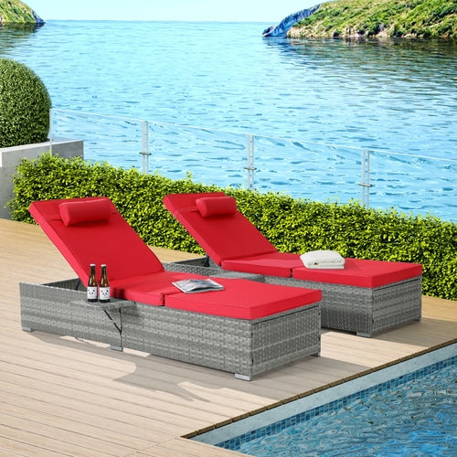 Premium Outdoor PE Rattan Adjustable Chaise Lounge Set with Table