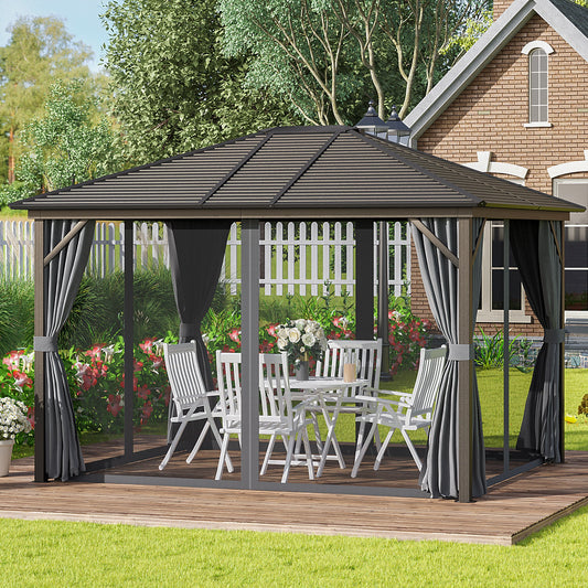 Outsunny 12x10ft Deluxe Steel Hardtop Patio Gazebo Garden Sun Shelter