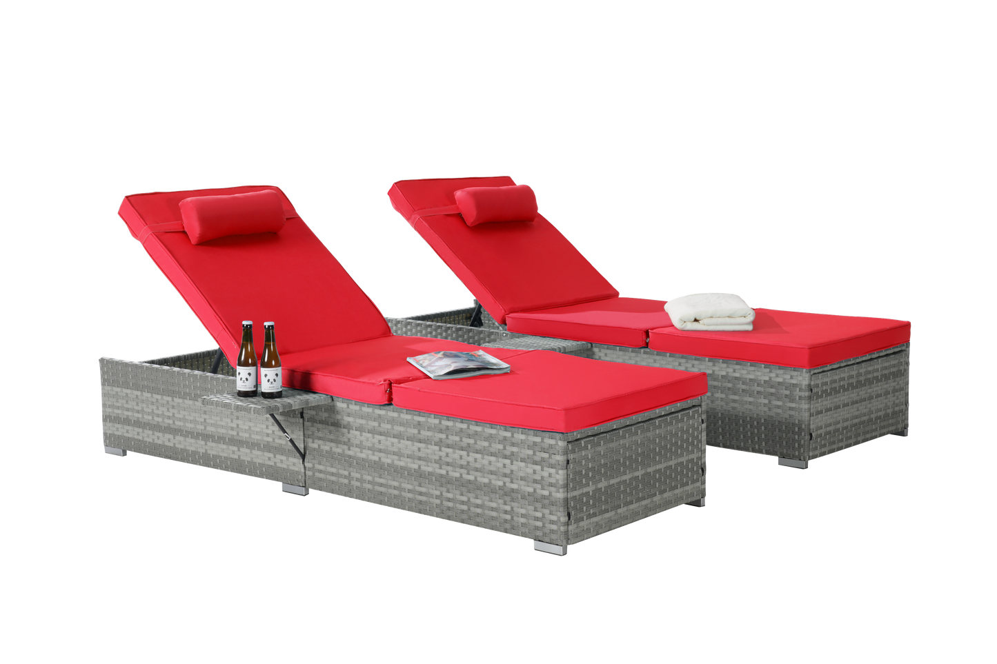 Premium Outdoor PE Rattan Adjustable Chaise Lounge Set with Table