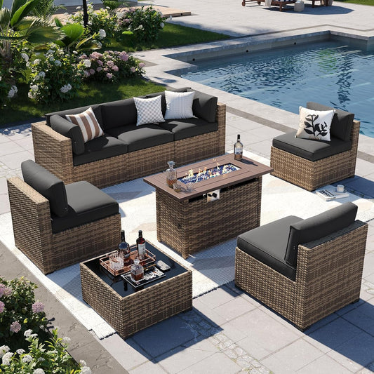 Chic Outdoor Patio Furniture Set with Firepit and Cushions