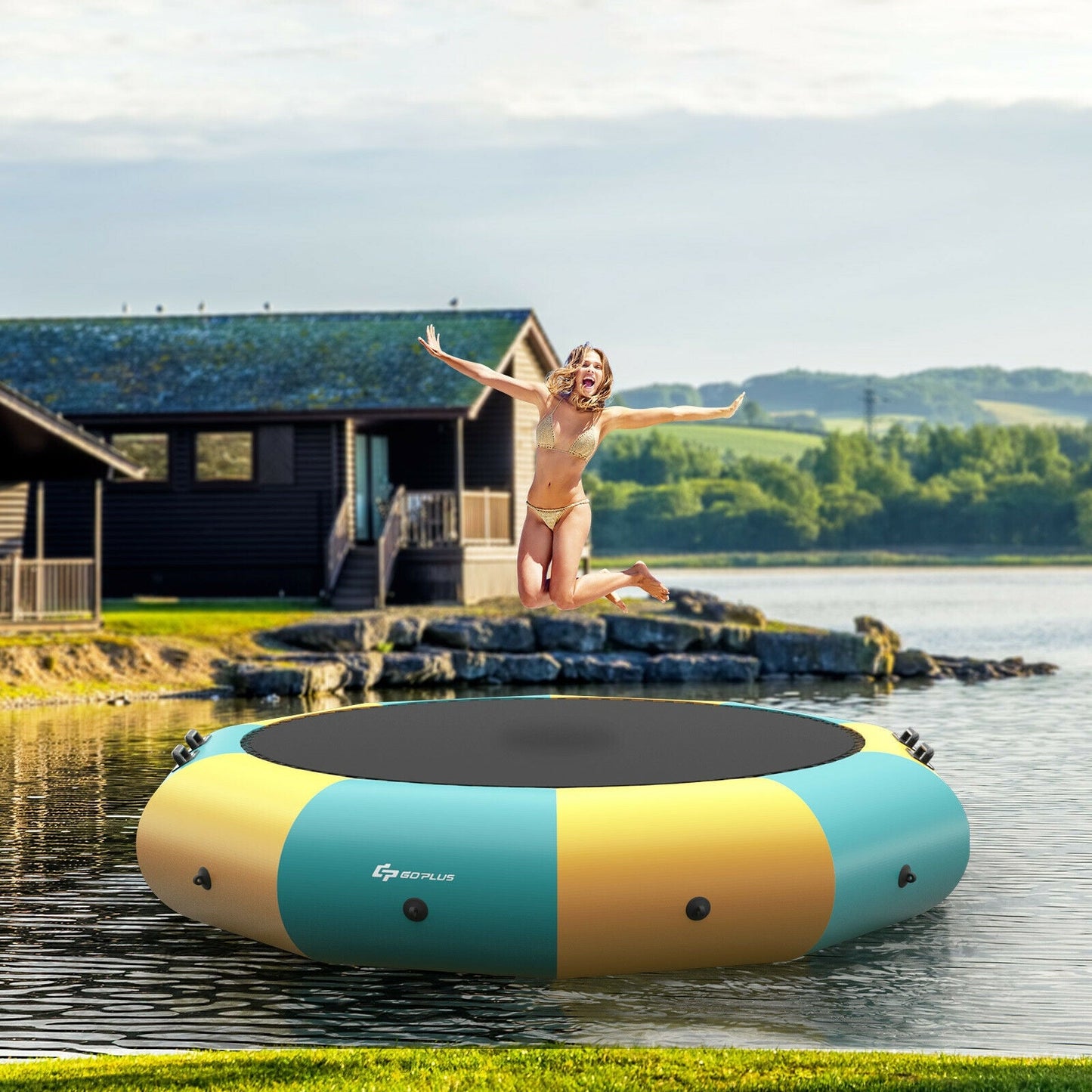Gbruno 12 Feet Inflatable Yellow Water Bouncer Trampoline