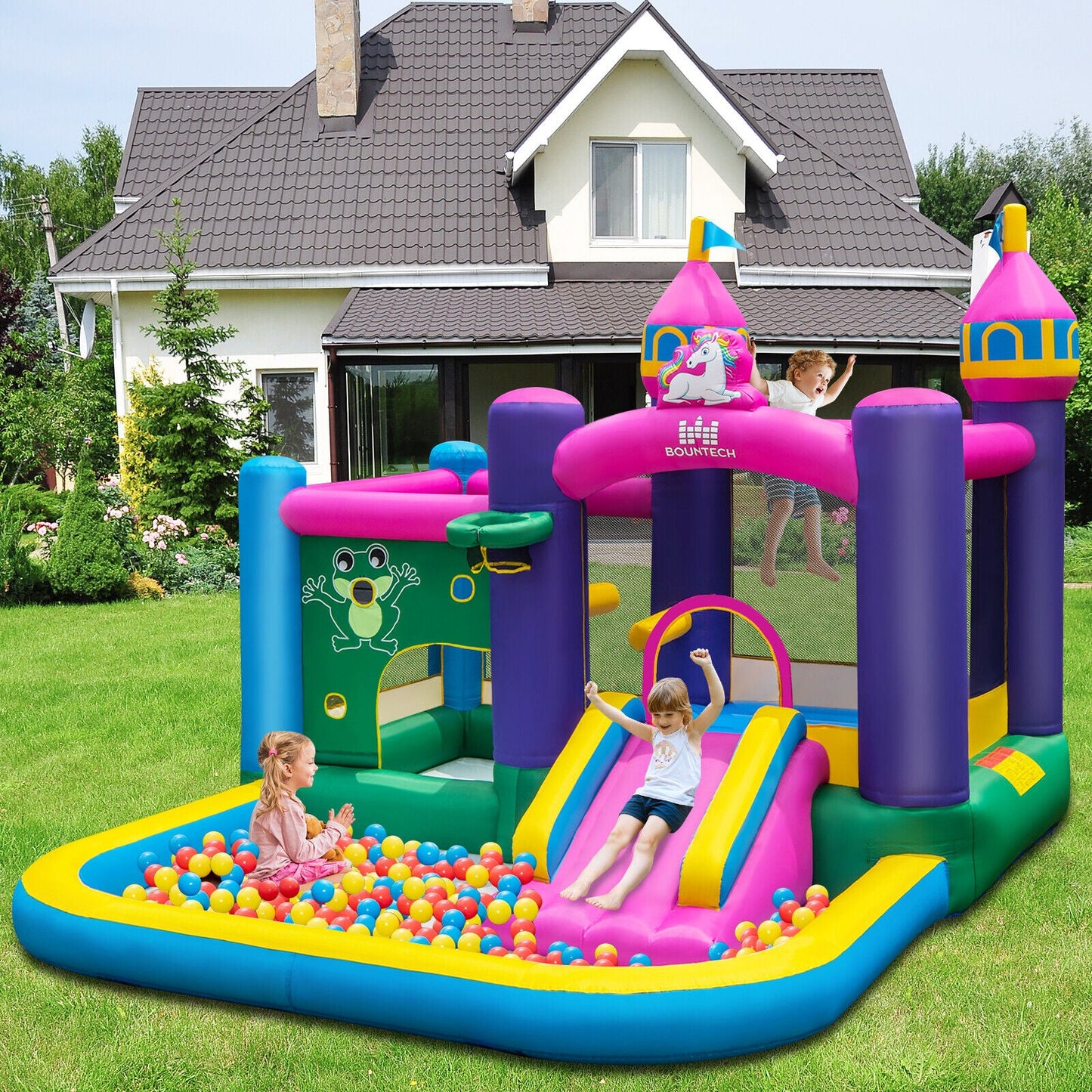 Gbruno 6-in-1 Kids Inflatable Unicorn Bounce House with Blower