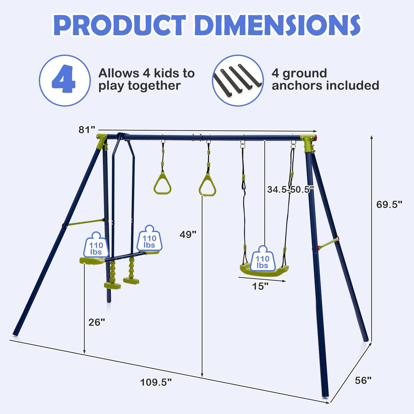 Gbruno 3-in-1 Outdoor Swing Set for Kids 3-10