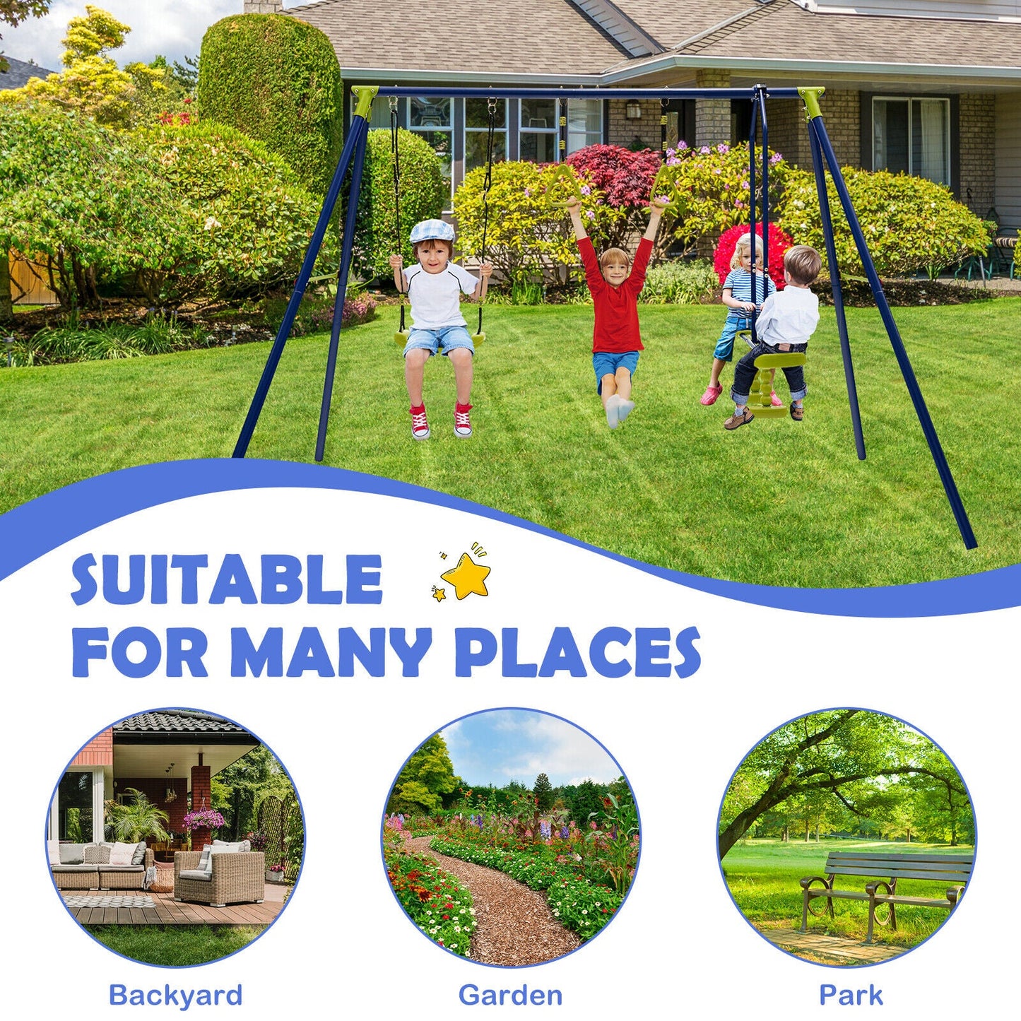 Gbruno 3-in-1 Outdoor Swing Set for Kids 3-10
