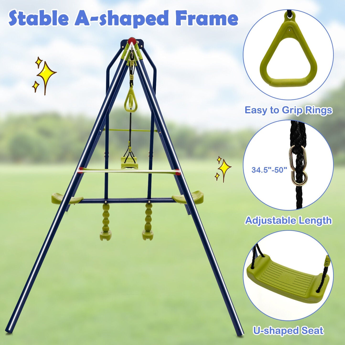 Gbruno 3-in-1 Outdoor Swing Set for Kids 3-10