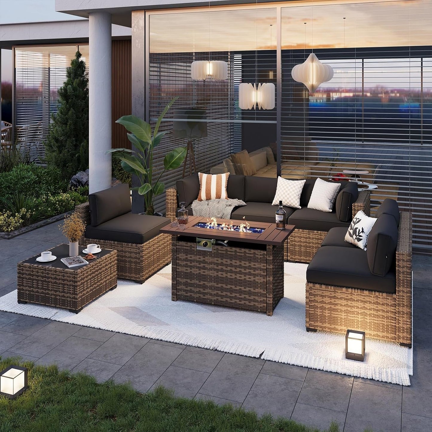 Chic Outdoor Patio Furniture Set with Firepit and Cushions